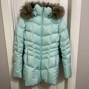 Lands End winter coat in light blue with removable hood